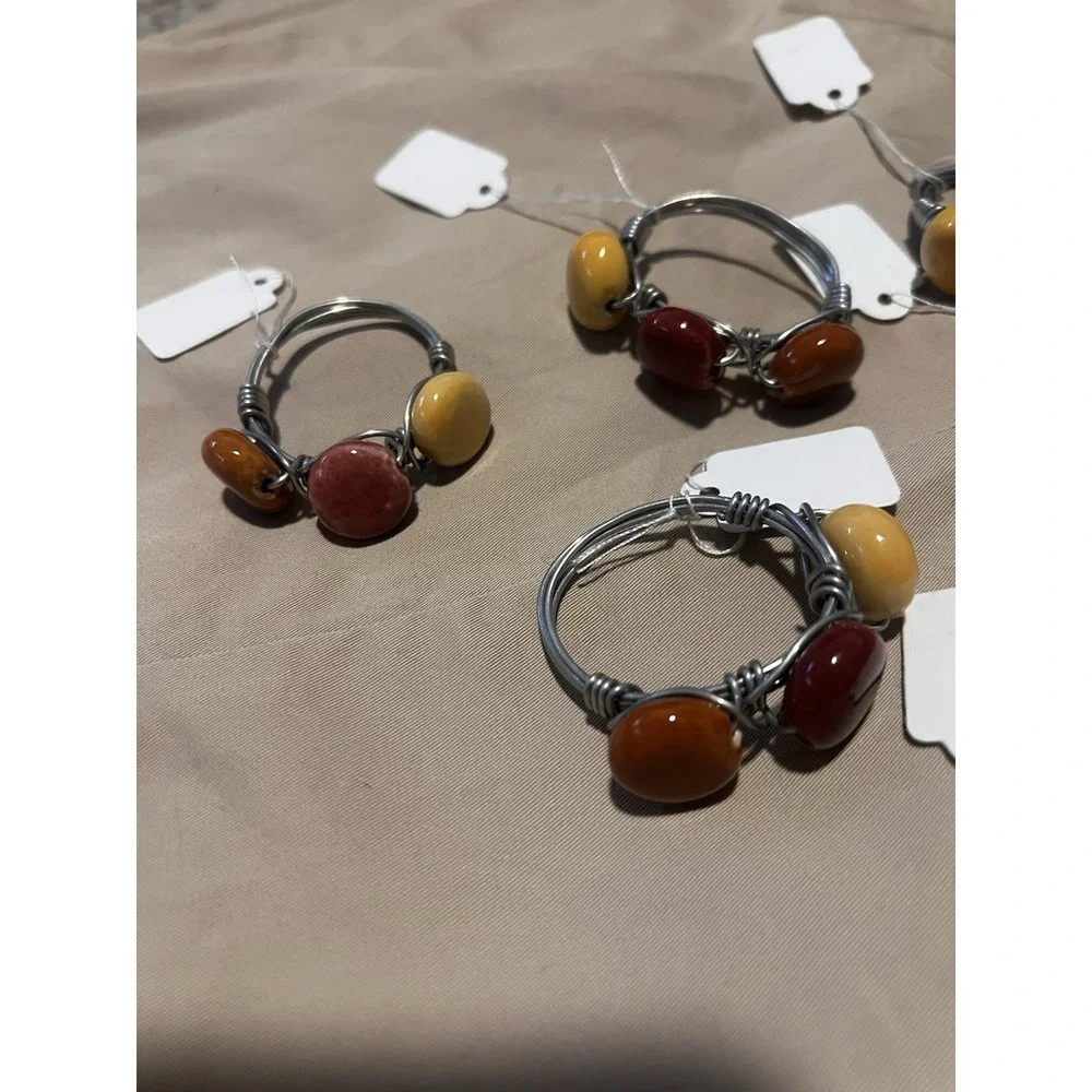 Set 6 Beaded Napkin Rings Napkin Holders‎ Harvest Fall Autumn Colors Table Decor